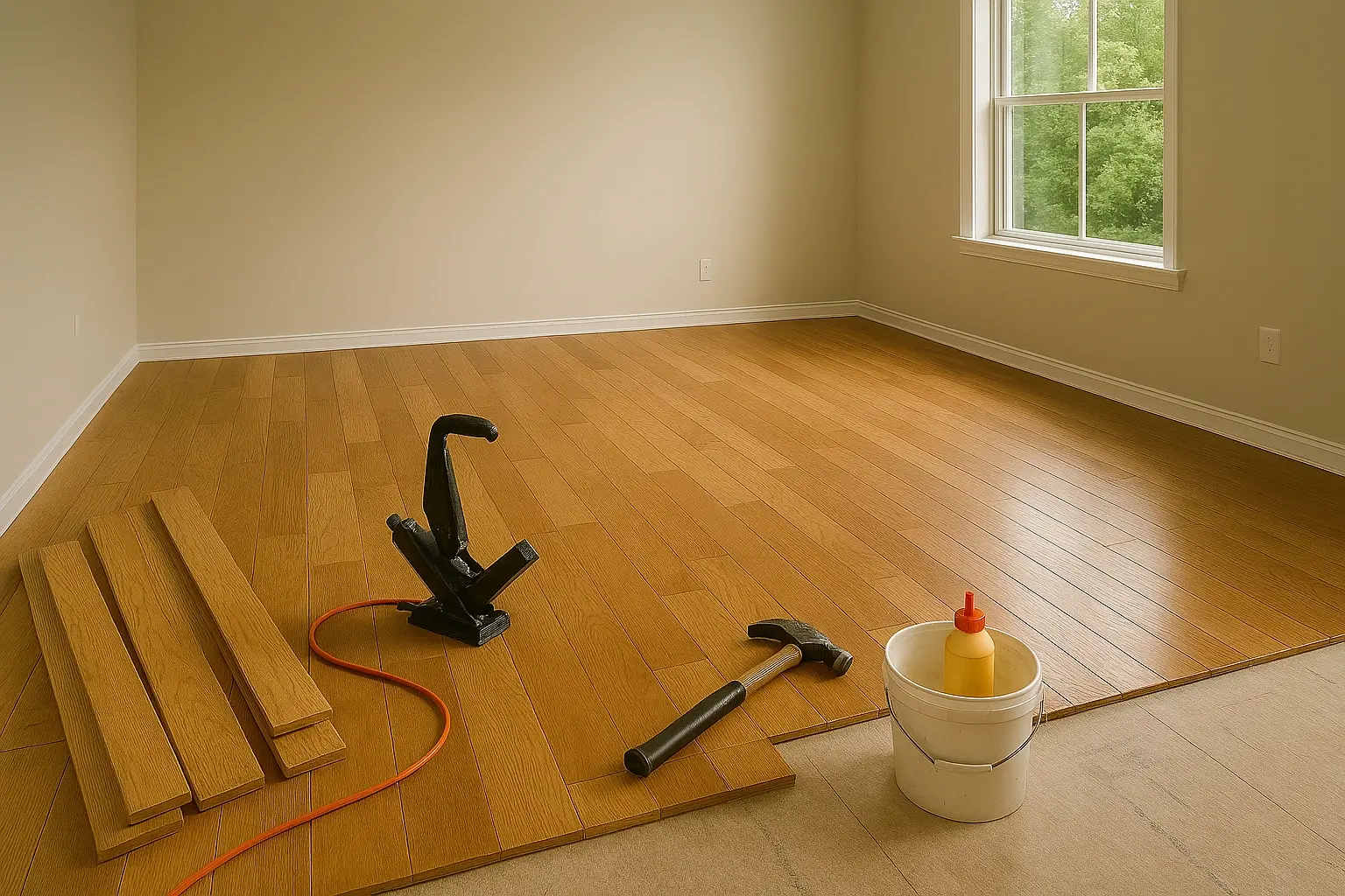 Professional flooring installation including hardwood, vinyl, and tile