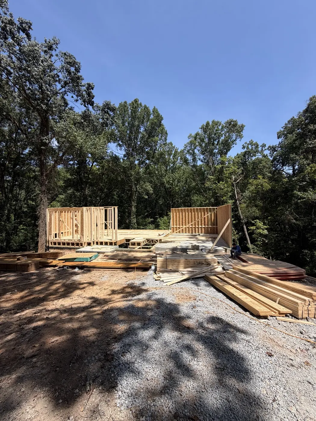 First-level wood wall framing on an active Norcross residential construction project